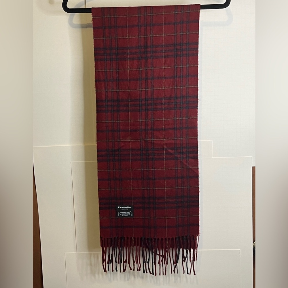 Christian Dior Monsieur Red Plaid “Cashmaire” 100% Acrylic Scarf